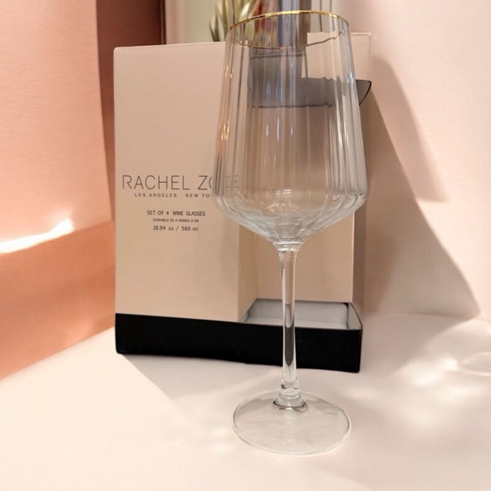 Rachel Zoe Wine Glasses Set of Four with Gold Trim!